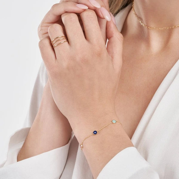 Mixed EN/Amel Round Evil Eye Station Bracelet