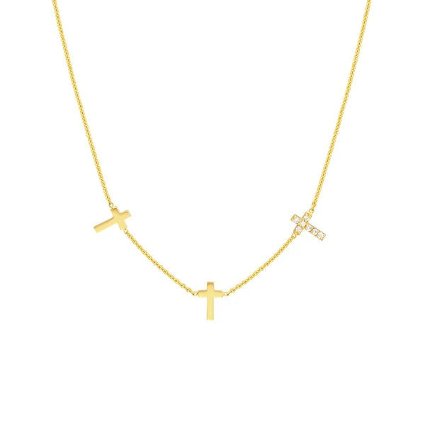 Triple Cross with Diamond Necklace