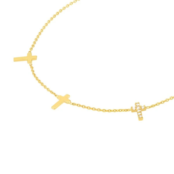 Triple Cross with Diamond Necklace