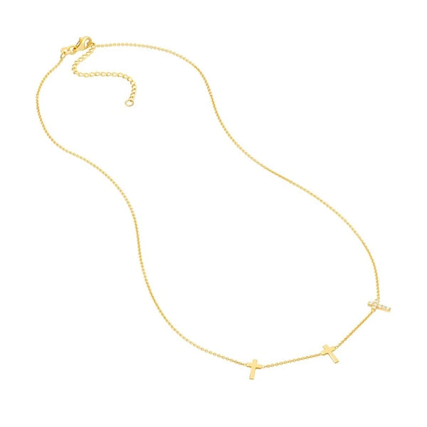 Triple Cross with Diamond Necklace