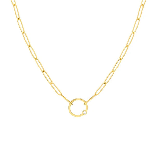 Bezel Diamond Ring Paper Clip Necklace