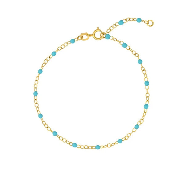 Light Turquoise EN/Amel Bead on Piatto Chain