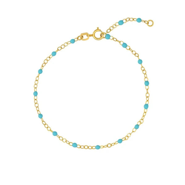 Light Turquoise EN/Amel Bead on Piatto Chain