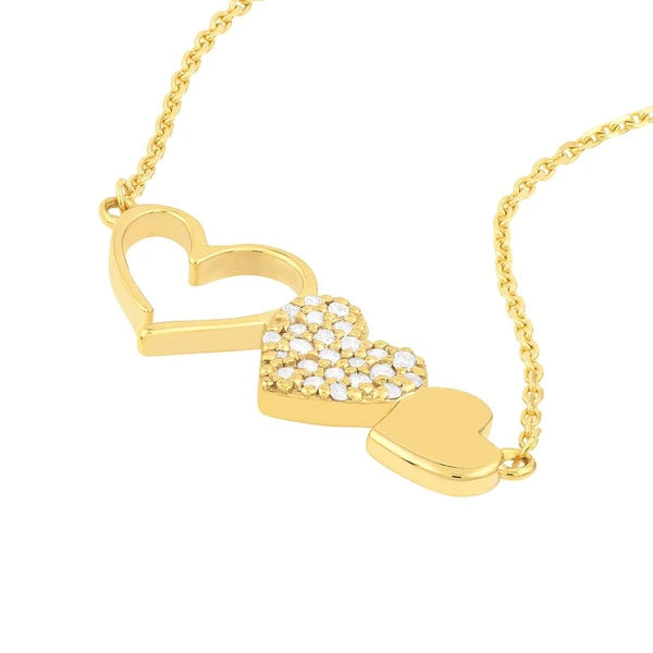 Heart Trio with Diamonds Necklace