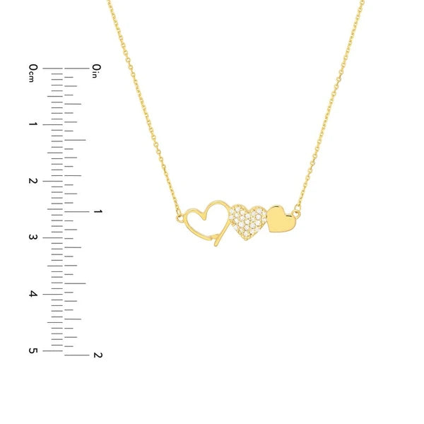 Heart Trio with Diamonds Necklace