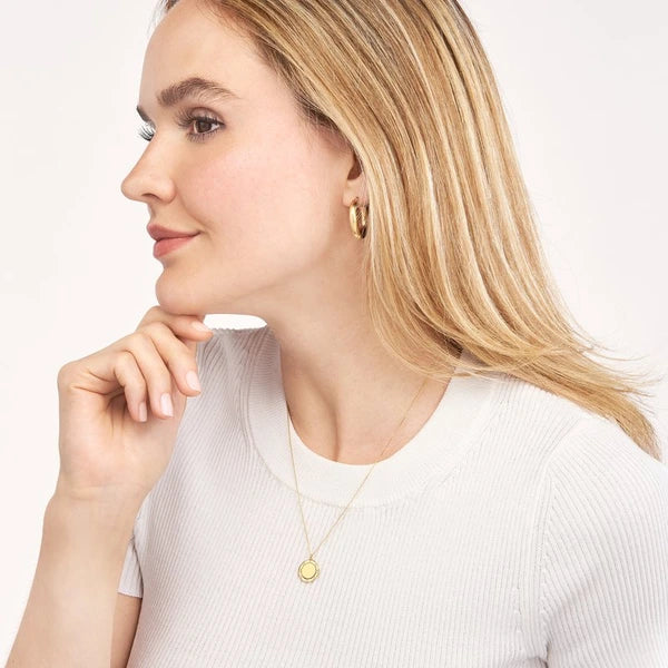 Diamond Trim Disc Medallion Necklace