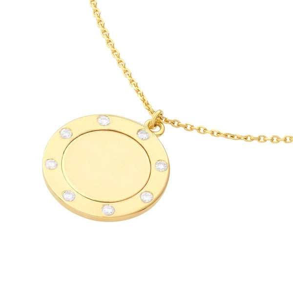 Diamond Trim Disc Medallion Necklace