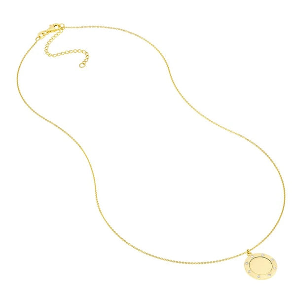 Diamond Trim Disc Medallion Necklace