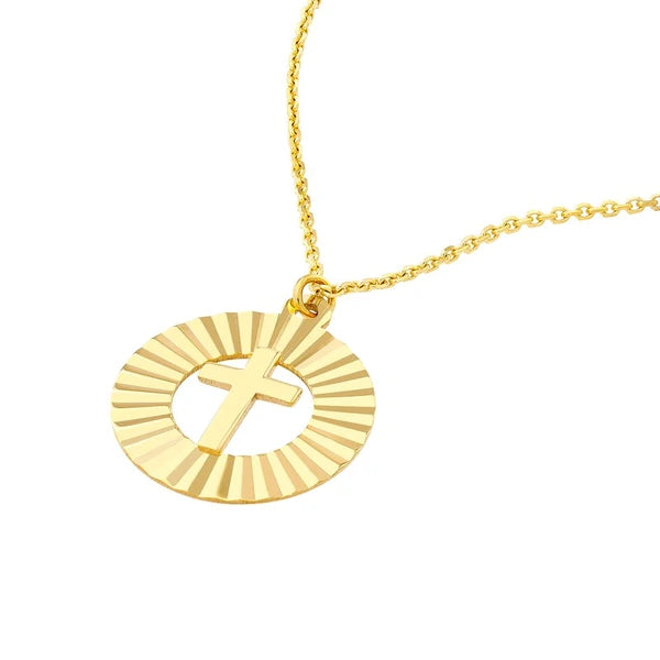 Fluted Cross Medallion Necklace