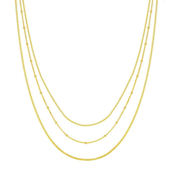 Rolo/Saturn/Curb Triple Chain Necklace