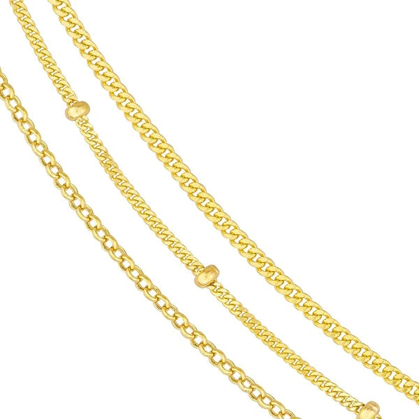 Rolo/Saturn/Curb Triple Chain Necklace