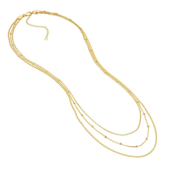 Rolo/Saturn/Curb Triple Chain Necklace
