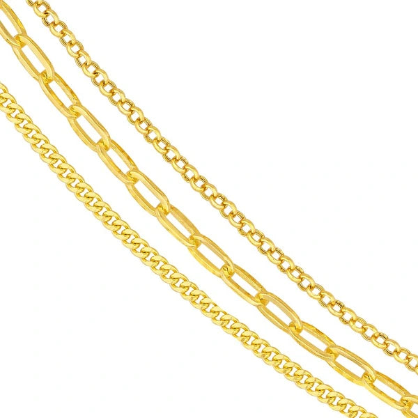 Rolo/Paper Clip/Curb Triple Chain Necklace