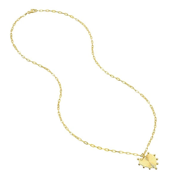 Bead-Trim Fluted Heart Medallion Necklace