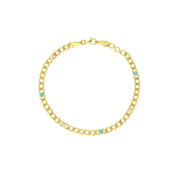 Diamond & Turquoise EN/Amel Curb Chain Bracelet