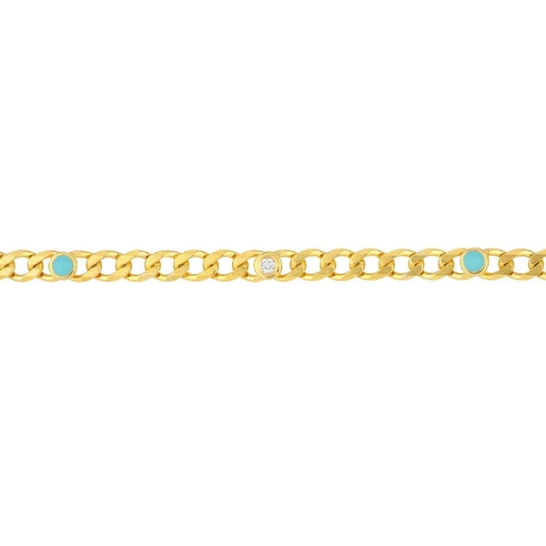 Diamond & Turquoise EN/Amel Curb Chain Bracelet