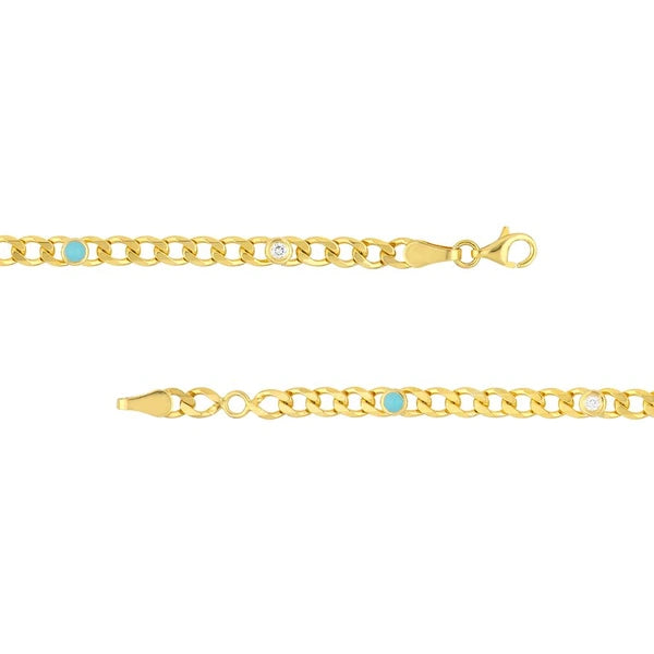 Diamond & Turquoise EN/Amel Curb Chain Bracelet