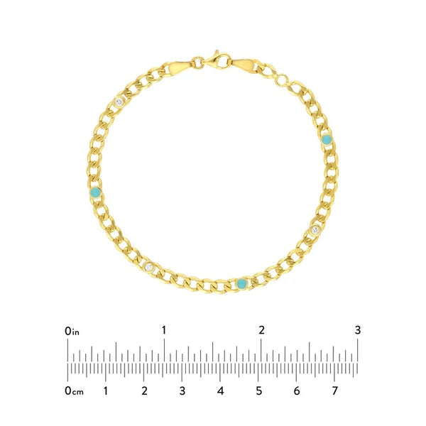 Diamond & Turquoise EN/Amel Curb Chain Bracelet