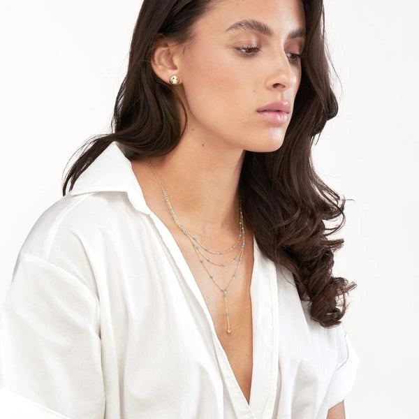 Light Blue EN/Amel Layered Lariat Necklace