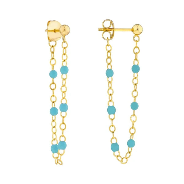 6 Beads Turq EN/Amel Front to Back Earrings