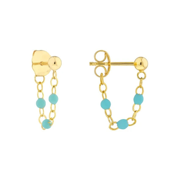 3 Beads Turq EN/Amel Front to Back Earrings