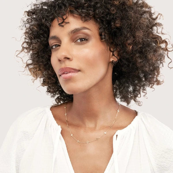 Mixed Star Station Curb Chain Necklace