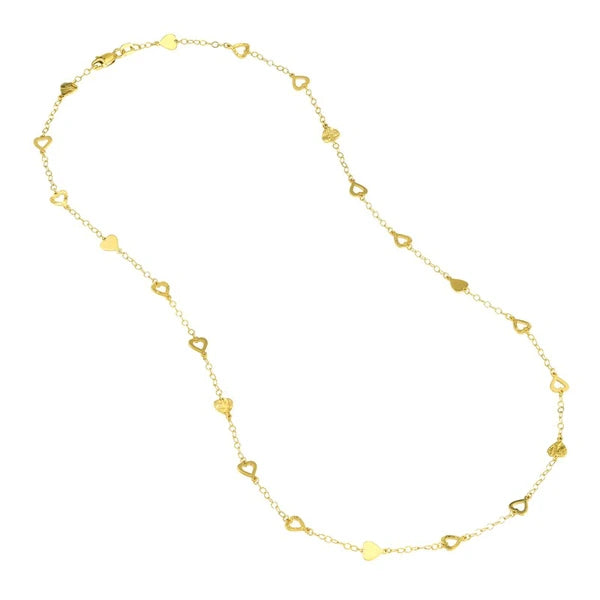 Mixed Hearts Station Curb Chain Necklace