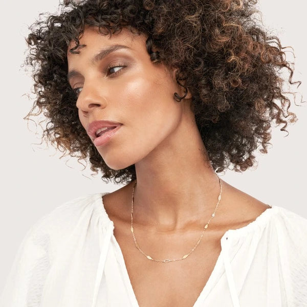 Mix Tear Drop Station Double Curb Necklace
