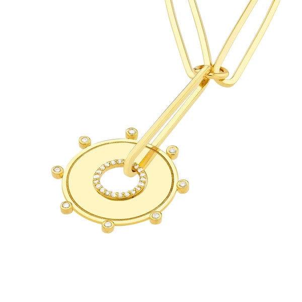 1/5tcw Dia Disk Medallion in Paper Clip Lariat Necklace