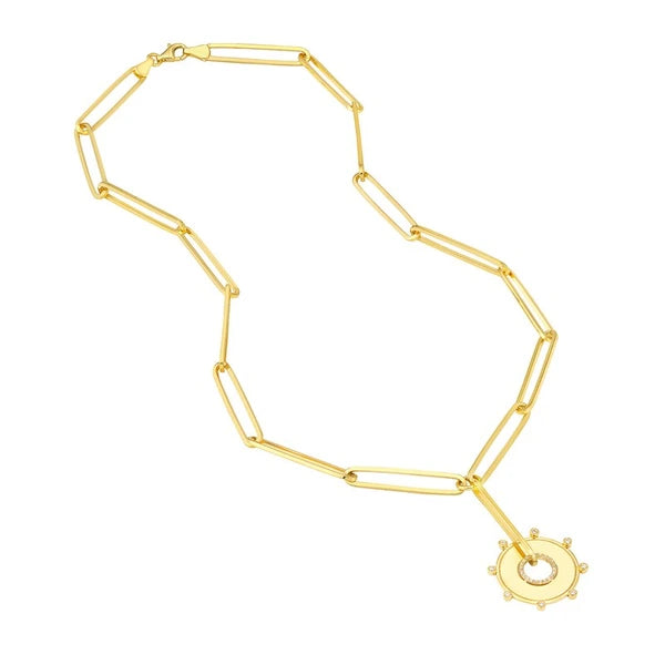 1/5tcw Dia Disk Medallion in Paper Clip Lariat Necklace