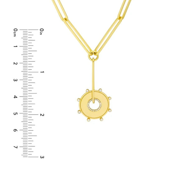 1/5tcw Dia Disk Medallion in Paper Clip Lariat Necklace