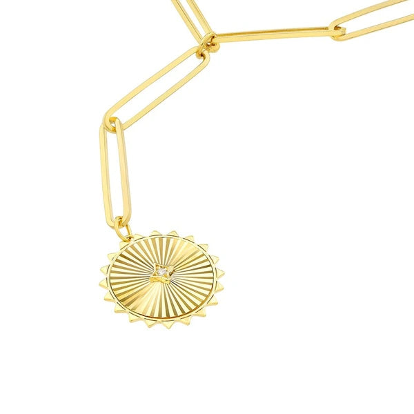 Diamond Radiant Medallion Paper Clip Lariat Necklace