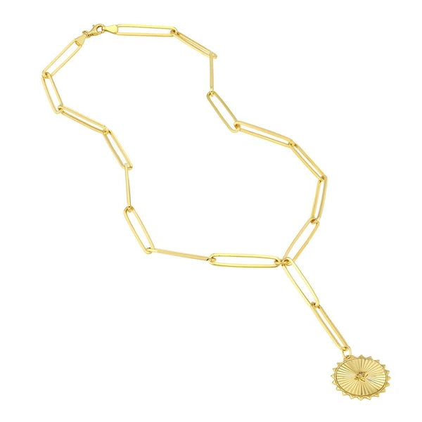 Diamond Radiant Medallion Paper Clip Lariat Necklace