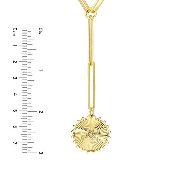 Diamond Radiant Medallion Paper Clip Lariat Necklace