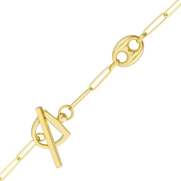 Paper Clip Puff Mariner Toggle Necklace