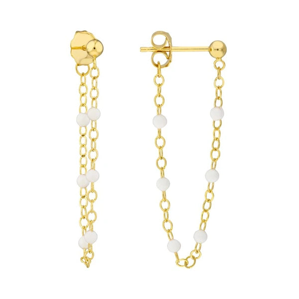Front to Back 6 Beads White EN/Amel Earrings
