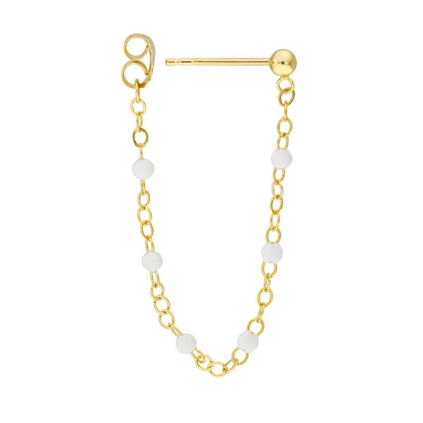 Front to Back 6 Beads White EN/Amel Earrings
