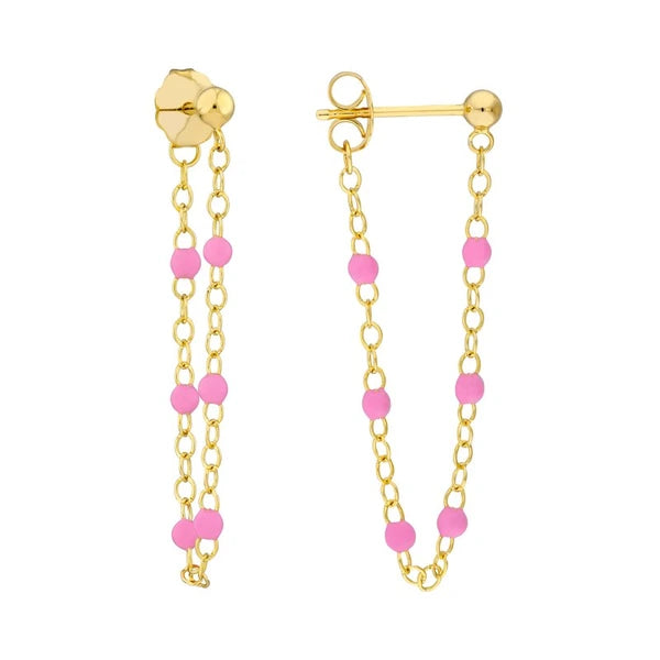 6 Beads Lt.Pink EN/Amel Front to Back Earrings