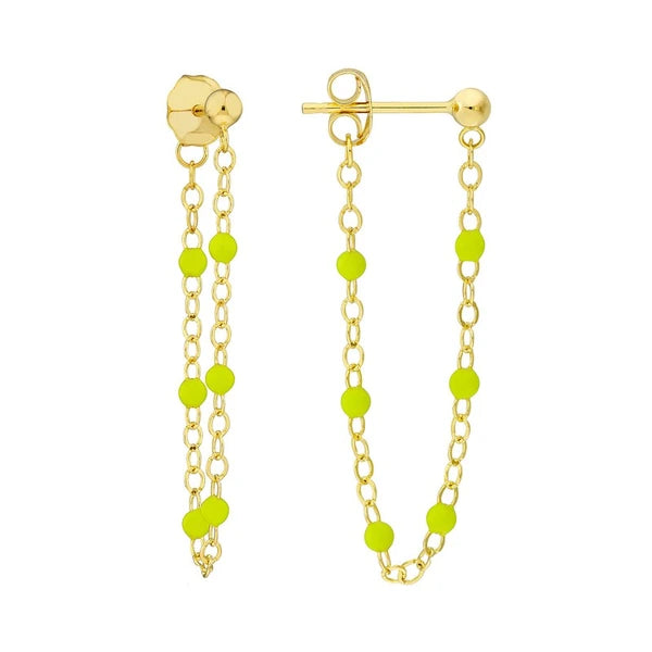 6 Beads Green EN/Amel Front to Back Earrings
