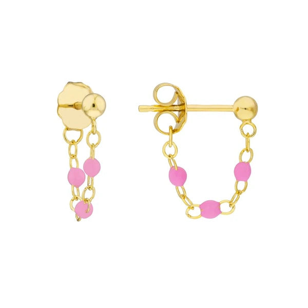 3 Beads Lt.Pink EN/Amel Front to Back Earrings