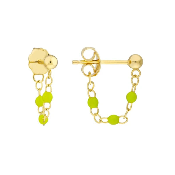 3 Beads Green EN/Amel Front to Back Earrings