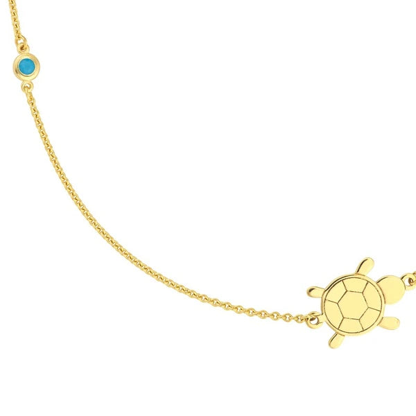 Sideways Floating Turtle and Turq Bezel Necklace