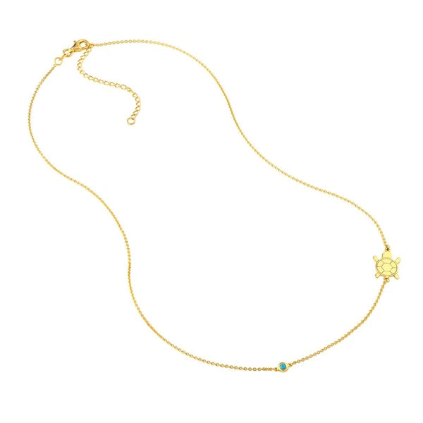 Sideways Floating Turtle and Turq Bezel Necklace