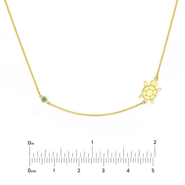 Sideways Floating Turtle and Turq Bezel Necklace