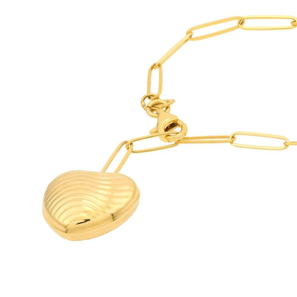 Textured Puff Heart Paper Clip Lariat Necklace