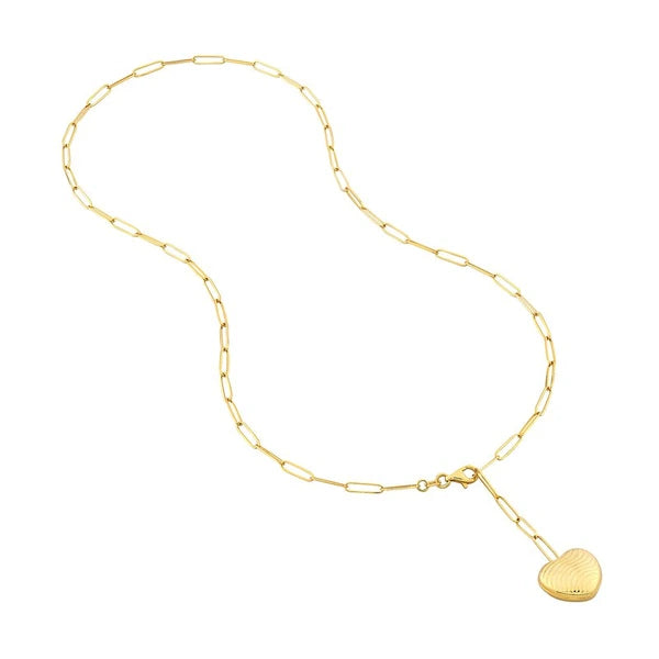 Textured Puff Heart Paper Clip Lariat Necklace