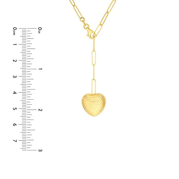 Textured Puff Heart Paper Clip Lariat Necklace