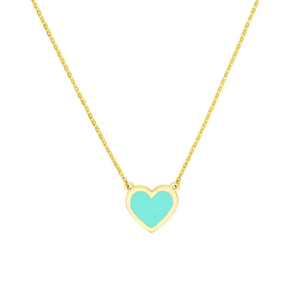 Light Turquoise EN/Amel Bezel Heart Necklace