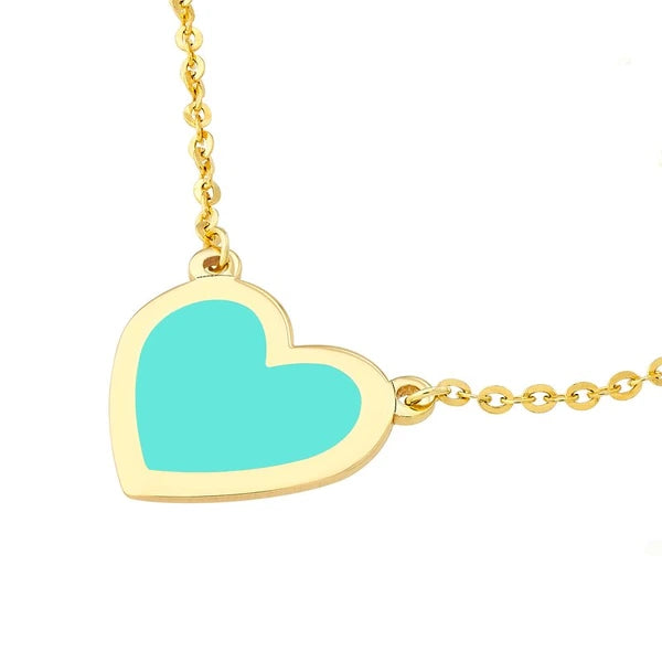 Light Turquoise EN/Amel Bezel Heart Necklace