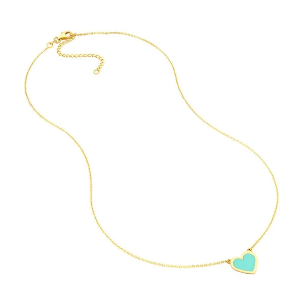 Light Turquoise EN/Amel Bezel Heart Necklace